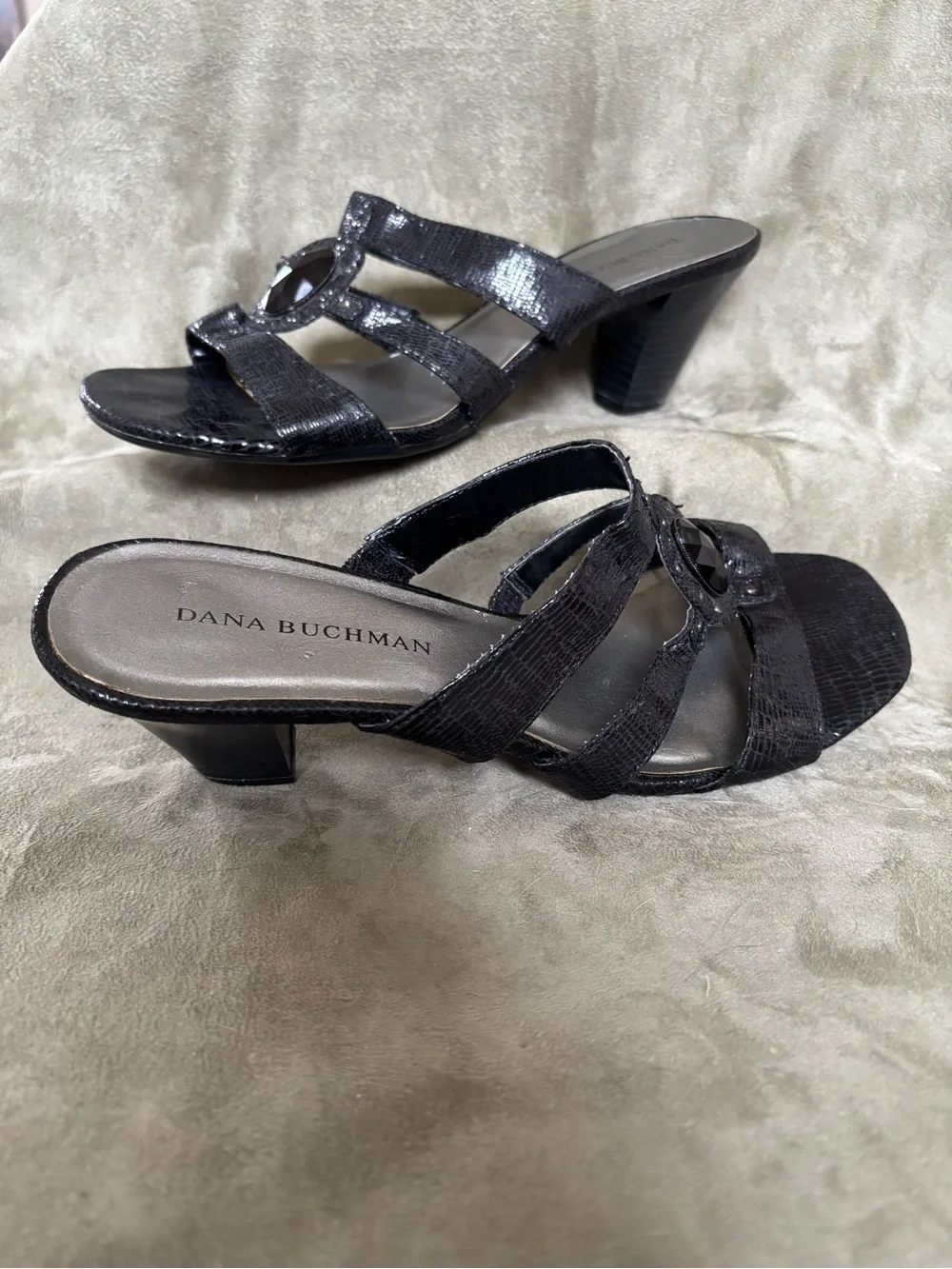 Dana Bachman Black Briony Jeweled Python Kitten Heel Slide Sandals Size 9 1/2 M